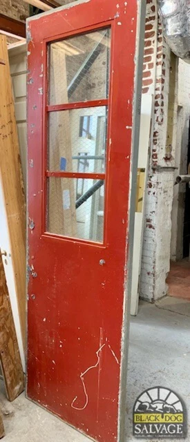 Fire Door or Sidelight, Chicken Wire Glass, Bright Red 26.4 x 84 Salvage