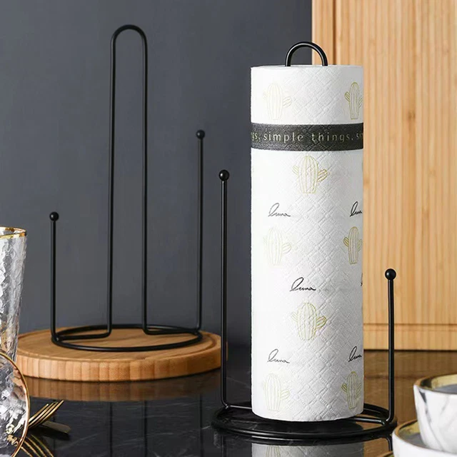 Sleek Design Paper Towel Holder Countertop Tissue Stylish Roll Rack Black