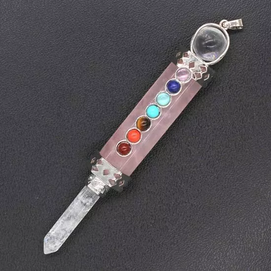 Natural Crystal Hexagon Healing Chakra Point Stone Pendulum Pendant Reiki Amulet