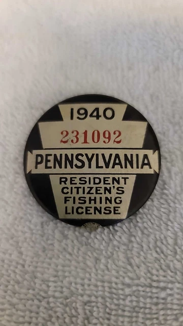 Original ancien insigne épingle bouton permis de pêche résident