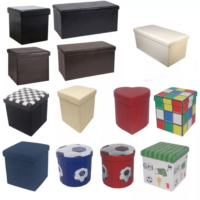 Large New Folding Storage Ottoman Seat Stool Toy Storage Box Faux Leather Pouffe