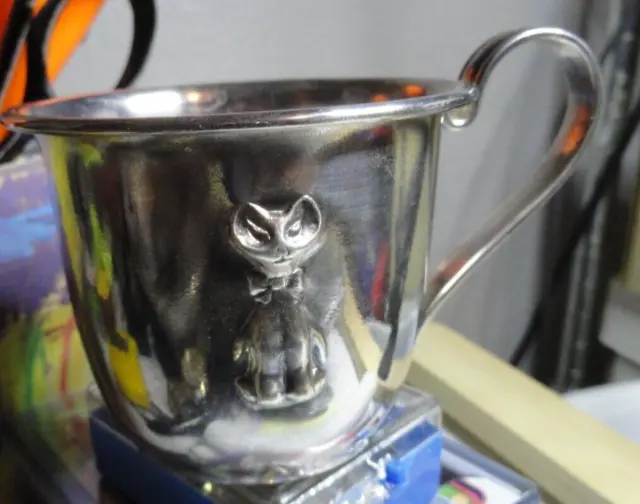 Vintage Denmark Selandia 820 Silver Child's Cup embossed Cat