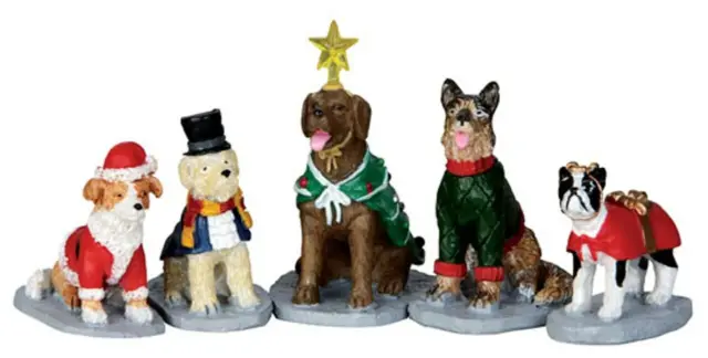 Lemax ~ Village Figurine / Accessory ~ COSTUMED CANINES SET OF 5