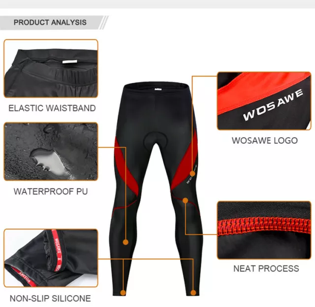 WOSAWE Ciclismo Pantaloni Gel Imbottito Uomo MTB Bike Caldo Lunghi Ansimare 3