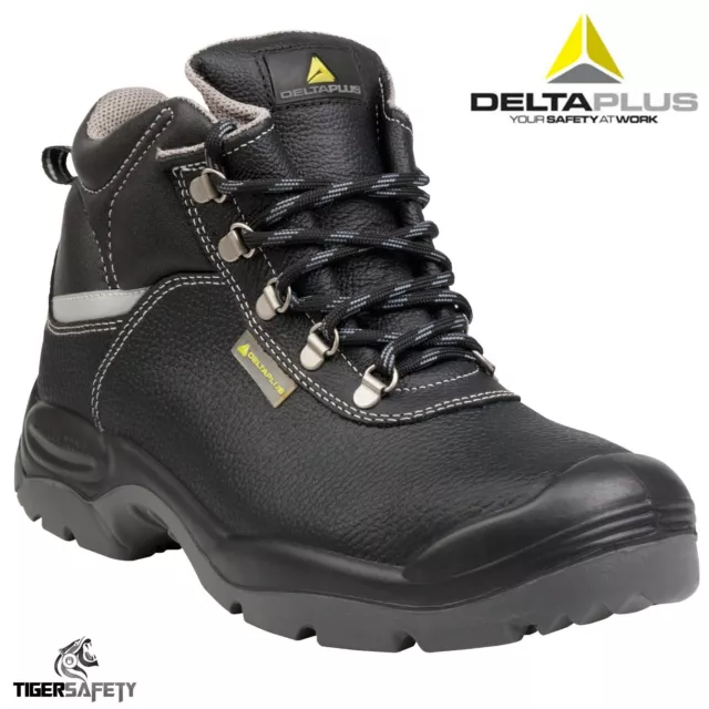 Delta plus Sault 2 S3 Noir Cuir Hommes Raccord Large Acier Orteil Sécurité Boots