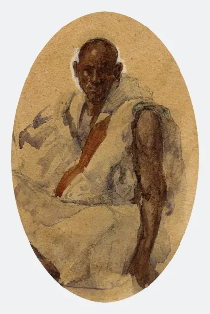 19th century Orientalist watercolor study painting African Algerian man 1860-75