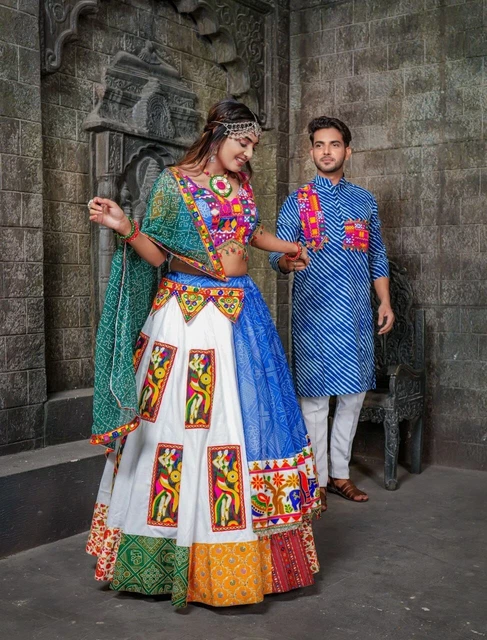 Pigiama Lehenga choli dupatta Kurta coppia Navratri Combo blu georgetta indiano