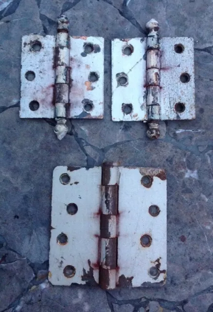 Antique Vintage Door Hinges Hardware Ball Pin And One Flat Pin Set Of 3