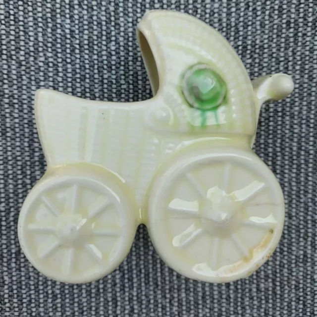 Ceramic Baby Carriage Stroller Planter Baby Shower  Flower Vase Trinket Vintage