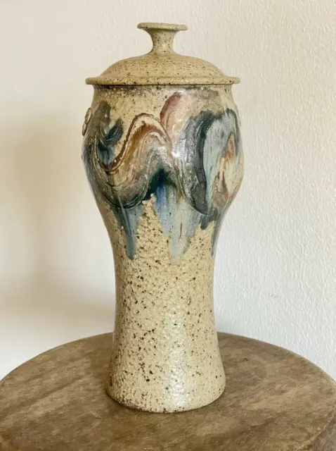 Don Lewis Master Potter Lidded Jar Mid Century Stoneware Decorative D. Lewis MCM