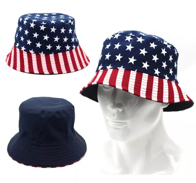 USA Stars and Stripes Adult Print Summer Sunscreen Bucket Hat Girl Fisherman Cap