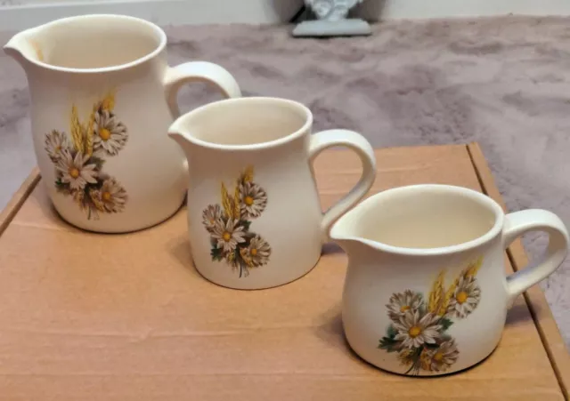 Purbeck Ceramics, Swanage, Set Of 3 Ivory Matching Jugs, Sm, M, & Lg. Vintage.