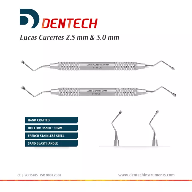 LUCAS BONE CURETTES 2.5 mm & 3 mm CYST REMOVAL RESTORATIVE DENTAL INSTRUMENT CE