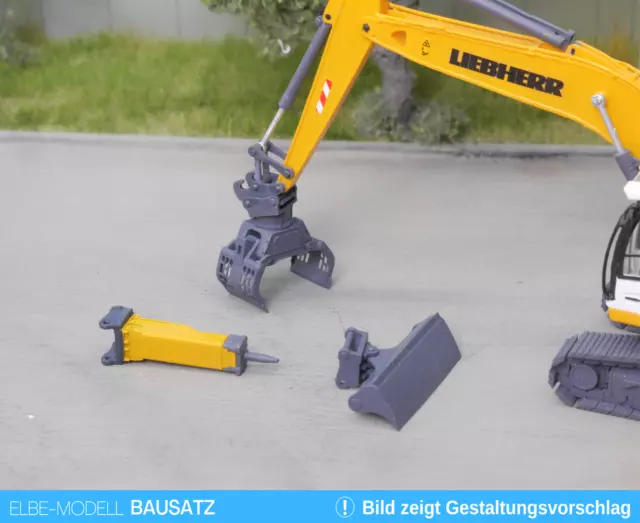 1:87 EM342 Bausatz 3x Anbaugeräte für Herpa Liebherr R922 Raupenbagger