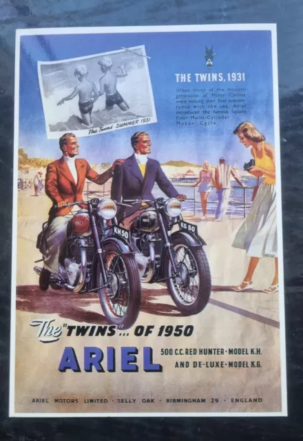 1950 Ariel Twins 500cc Red Hunter Model KH De-Luxe KG Mayfair Postcard Squariel