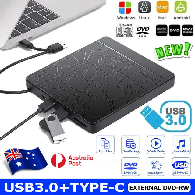 Slim External CD DVD-RW Drive USB 3.0 Writer Burner Player For Laptop PC HP Mac
