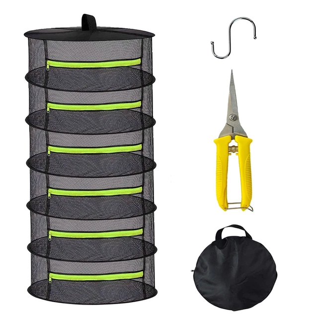 2ft 6 Layer Mesh Hanging Herb Drying Rack - Green Zipper and Scissor