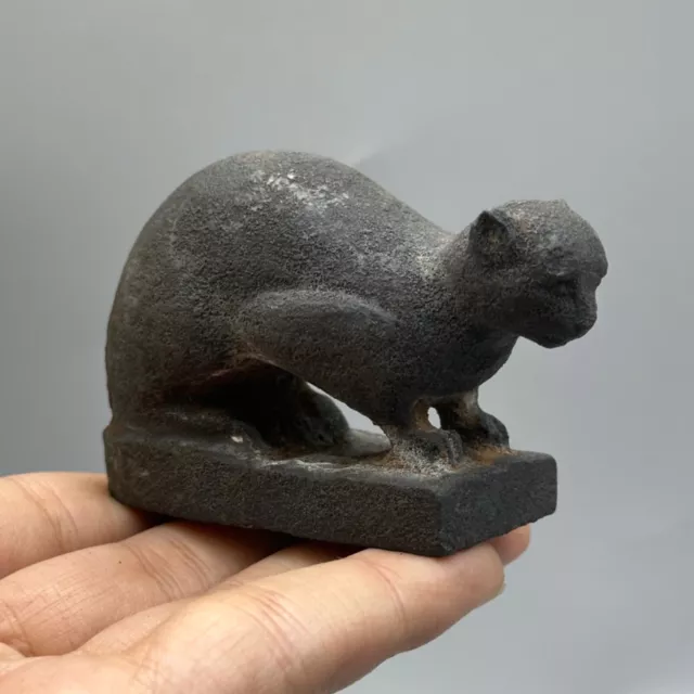 Rare Ancient Roman Greek Black Stone Wild Cat Figure In Good Condition