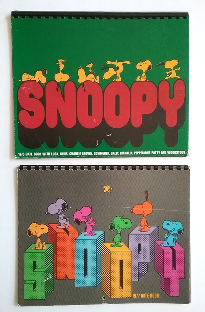 "Snoopy" Two Vintage Wall Calendars 1975 & 1977 "Charlie Brown" "Peanuts" Comic