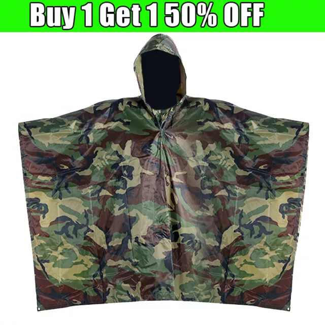 Tactical Rain Poncho - Army Military Poncho Shelter - Waterproof Ripstop Camping