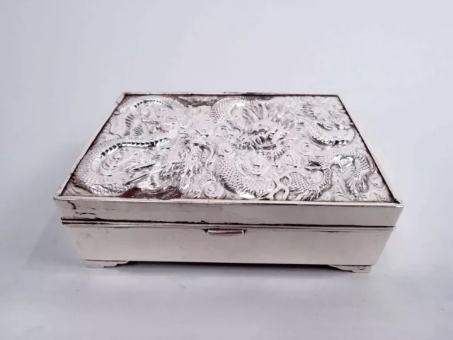 Antique Box Meiji Dragon Trinket Keepsake Japanese Silver C 1910