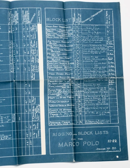 L. Francis Herreshoff Orig Vintage MARCO POLO Boat Blueprint #11/22 Rigging
