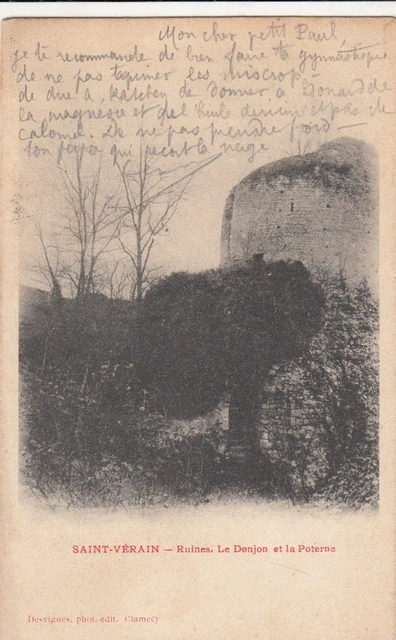 SAINT-VEAIN ruines le donjon et la poterne photo-éd desvignes timbrée 1904