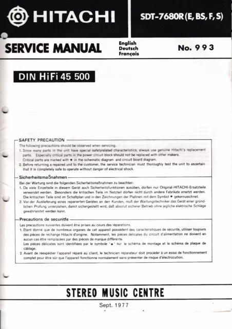 Service Manual-Anleitung für Hitachi SDT-7680