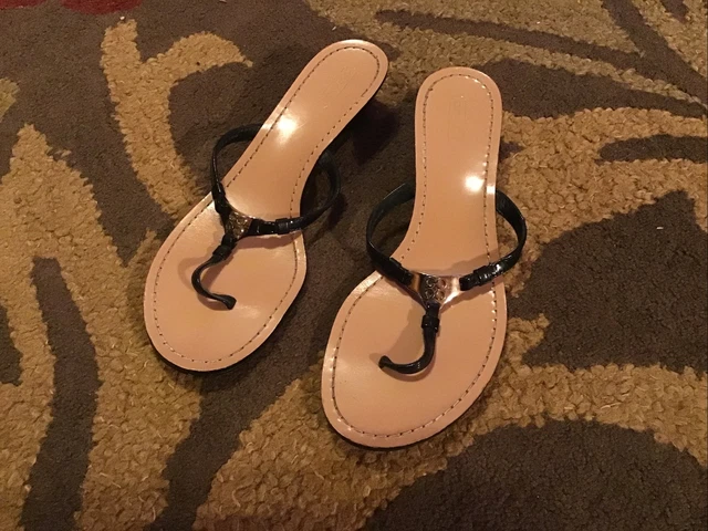 Coach Vita Womens 8.5 B Black Leather Wedge Comfort Slip On Casual Thong Sandals