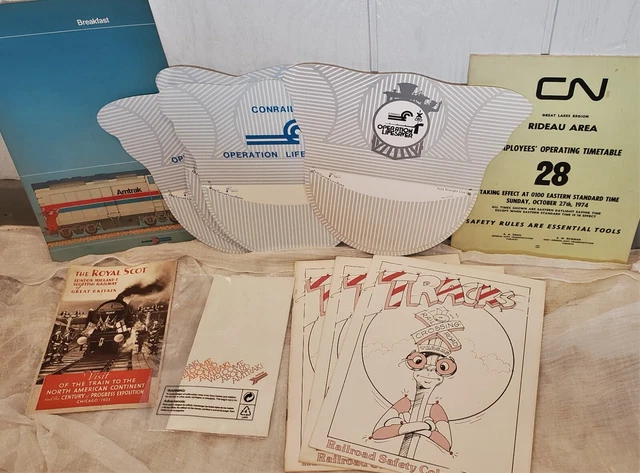 11pc Conrail Amtrak Train Paper Advertising 1970 Hat Timetable Canadian National