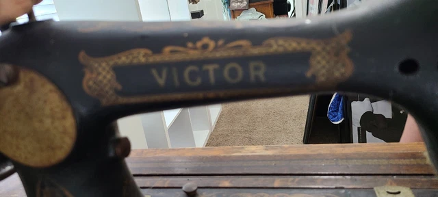 Vintage Victor Rotary Treadle Sewing Machine in Carved Wood Cabinet Knox Indiana
