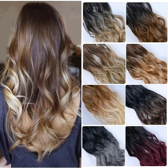 One piece Synthetic Hair Extension Women's Long Wavy Algae Hairpieces Blond Gray