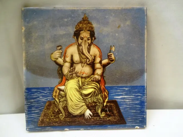 Antique Art Nouveau Ganesh Tile Lord Ganpati Porcelain Saji Japan Printed "517 2