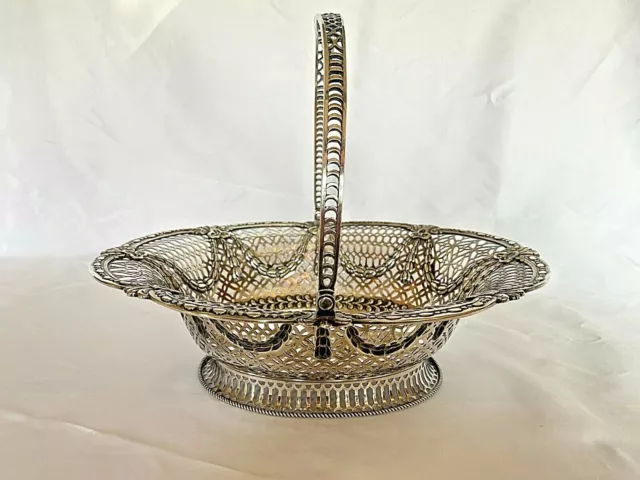 Magnificent English Sterling Silver Basket W Handle Made By Crichton Bros  1916