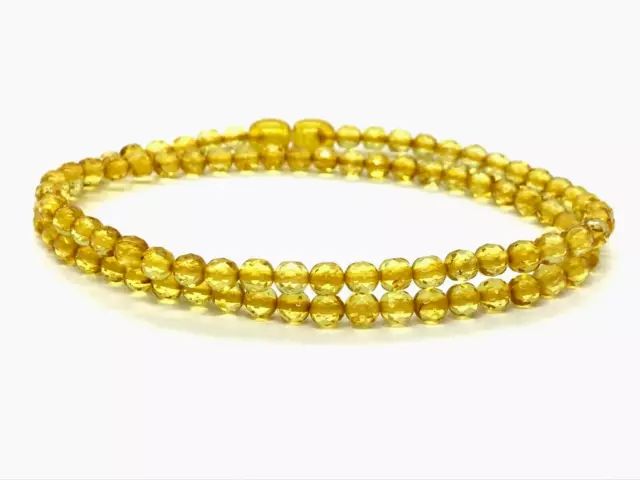 Amber Necklace Gift FACETED Yellow Natural Baltic Amber Round Beads 6g 8104