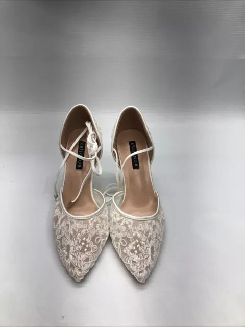 ERIJUNOR Ivory Lace Mesh Satin Bridal Wedding Shoes Pointy Toe for Women Size 6 3