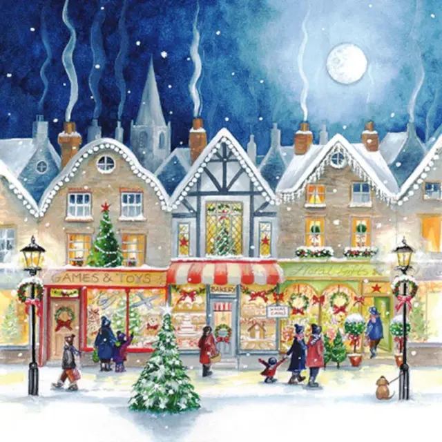 Christmas Snowy Town Scene Napkins | Traditional Festive Paper Tableware x 20