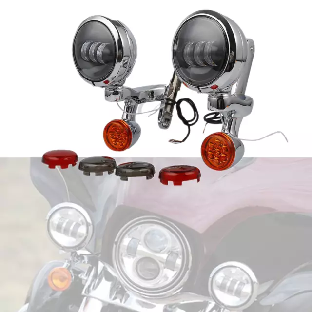 Auxiliary Spot Fog Light Brackets Turn Signal Fit For Harley Road King 1994-2013