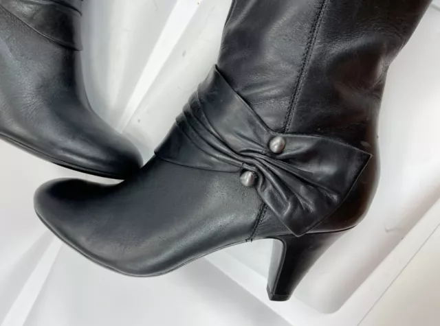 Naturalizer Womens Sz 6.5 M Black Bow Leather Knee High Heel Boots N5 Comfort