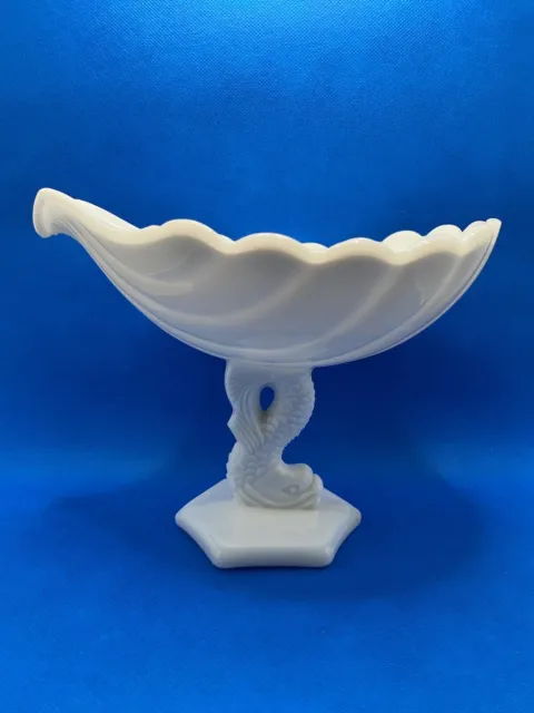 Westmoreland White Milk Glass Compote Sea Shell Dolphin Koi Fish Pedestal Candy