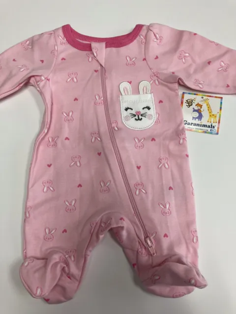 Preemie baby girl footie Garanimals pink with bunny print with bunny applique