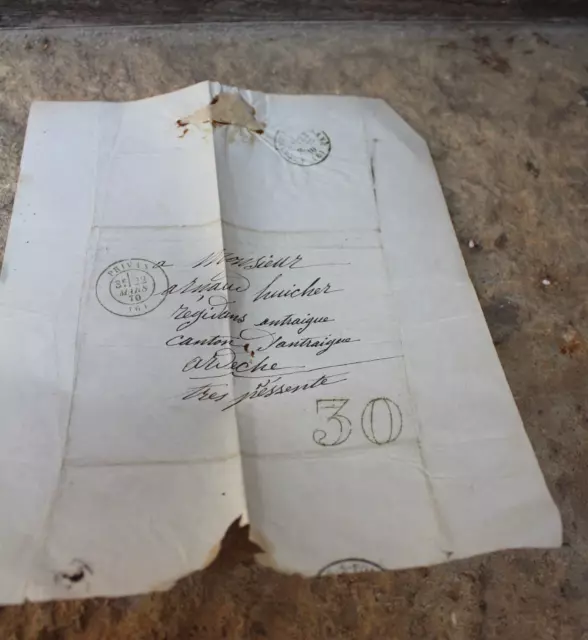Carta Con Sello Tasas 30 de Russell El 22 Mars 1870A Antraigues Ant