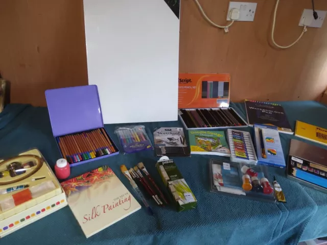 Artists Joblot  - Canvas,  Paints, Pencils, Sketch Book, Water Colour Pad Etc...