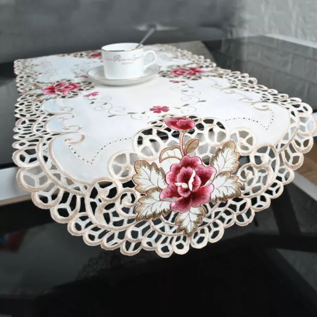 White Embroidered Flower Lace Dining Table Runner/Tablecloth Party Wedding Decor