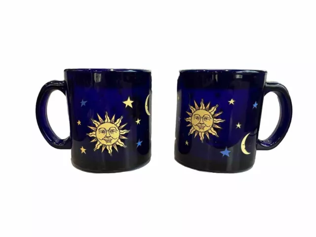 Libbey Cobalt Blue Celestial Glass Mug Made In USA Friends Set Of 2