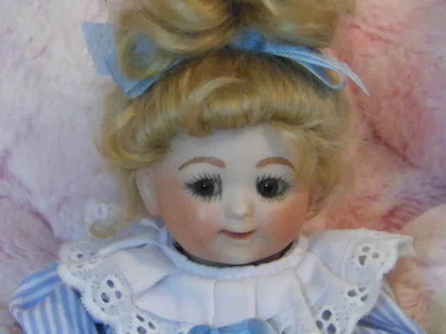 Bisque Googly Doll 8" Antique Compo Body Blonde Mohair Wig Glass Eyes Adorable!