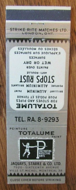 Cavalier Matchbook Matchcover: Totalume Paint (Montreal, Quebec) -E13