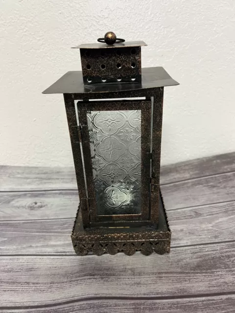 Vintage 20th Century Metal & Glass Lantern, 10.5” Tall