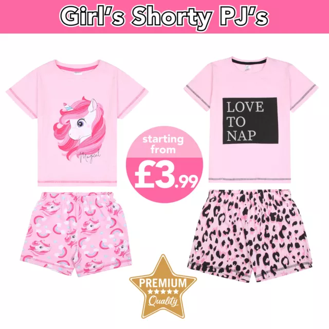 Girls Pyjamas Shorty 1 Pack Pjs Short Nightwear Sleepwear Unicorn 1-11 Years