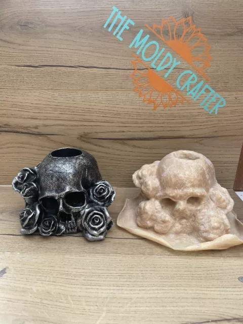 Rubber Latex Mould Skull & Roses Gothic Candle Holder Halloween Decor Craft Mold